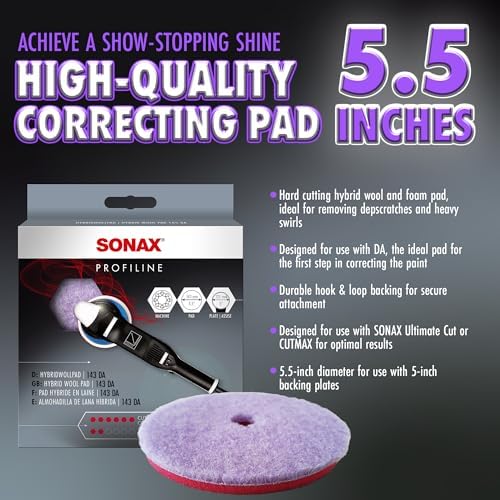 SONAX Hybrid Wool Pad 493800 | Heavy Cut Polishing Pad for Dual-Action Machines | Reduces Polishing Time | Removes Deep Scratches & Matting | 85% Wool, 15% Polyester | Low Heat Generation | 143mm - Image 2