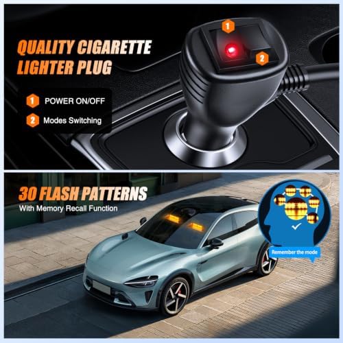 Nilight 16LED Amber Dash Strobe Light Cigarette Lighter Plug
