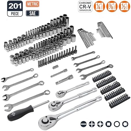Amazon Basics 201-Piece Mechanic's Socket Tool Set With Case, SAE and Metric Sizes, Chrome-Vanadium Steel, Portable - Image 3