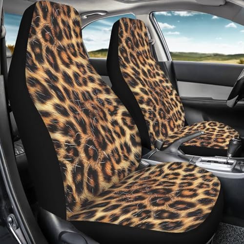 Leopard Car Front Seat Covers Waterproof Car Seat Cover Easy Installation Breathable Front Seat Cover Protection Interior Accessories Universal for Auto Truck Van SUV 2 Pcs