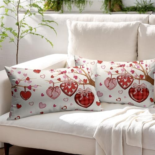 Valentines Day Pillow Covers 12x20 Set of 2 Love Throw Pillow Covers Red Heart Pillowcase Linen Decoration Farmhouse Holiday Cozy Soft Cushion Case Couch for Indoor Outdoor Home Decor - Image 3