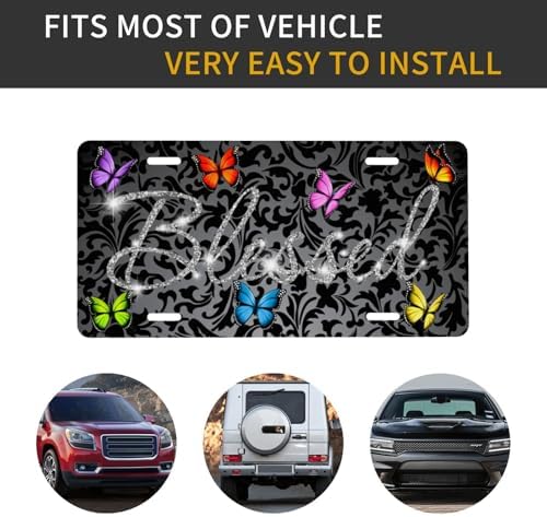 Blessed Glitter Butterflies Front License Plate 6" * 12" for Women