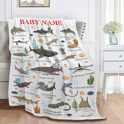 Types of Sharks Custom Name Blanket Gifts for Girls Boys Women - Super Soft Cozy Warm Throw Sheet for Couch Bed Sofa Office Decor All Season 50"x60" for Teens - Image 3