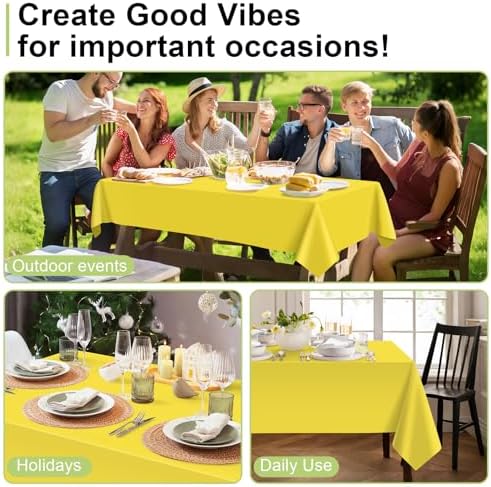 QIKSION 12 Pack Yellow Plastic Table Cloths Disposable, Yellow Tablecloth - Image 4