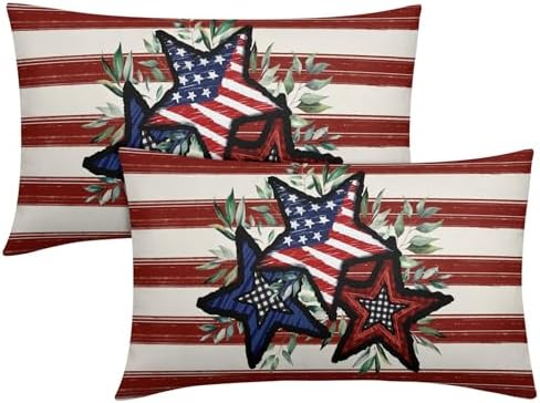 4th of July Pillow Covers 12x20 Set of 2, Patriotic Throw Pillow Covers Independence Memorial Day Pillowcase, Summer Stripes Decorative Fourth of July Cushion Case Couch for Indoor Outdoor Home Decor by Unknown