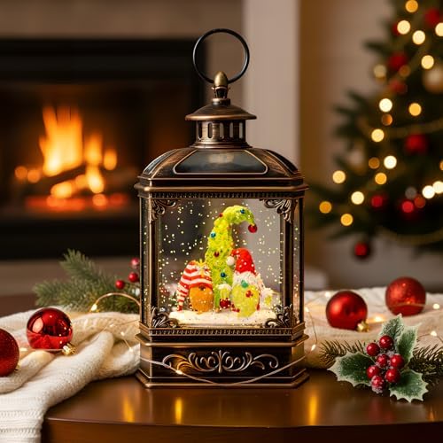 Christmas Snow Globe Lantern Water Glittering Gnomes Scandinavian Santa Elf with Whimsical Christmas Tree, Lighted Lantern for Christmas Festival Decoration Gifts - Image 5