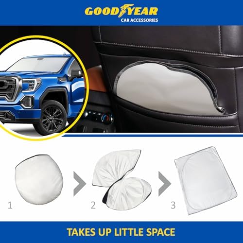 Goodyear Foldable Windshield Sunshade for GMC Sierra 2019-2026, Truck car Accessories, Sunshade Cover, Sun Shade Car Windshield, Window Sun Blocker - GY008227