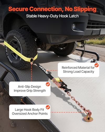 VEVOR Wheel Chock Tie-Down Kit, Tire-Style Tow Dolly Strap, Car Tie Down Kit with Heavy-Duty Hook, Break Strength 10009 lbs & Working Load 3333 lbs Motorcycle System for ATV, SUV, Snowmobiles