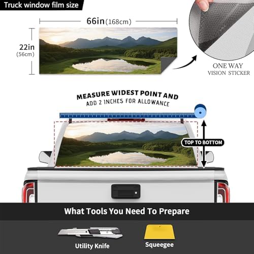 Valley Lake Truck Back Window Graphics Decals, Modern Forest Sunrise Landscape Universal See Through Rear Window Vinyl Wrap Full Window Decals for Trucks SUV 66 x 22 inch