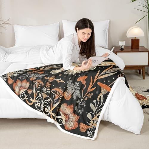 Butterfly Moth Sherpa Blanket Floral Sunflower Mushrooms Throw Blanket Bedroom Living Room Soft Cozy Galaxy Starry Sky Blankets Decor for Bed Couch Sofa Black Orange Flannel Blankets 90"x90" - Image 4