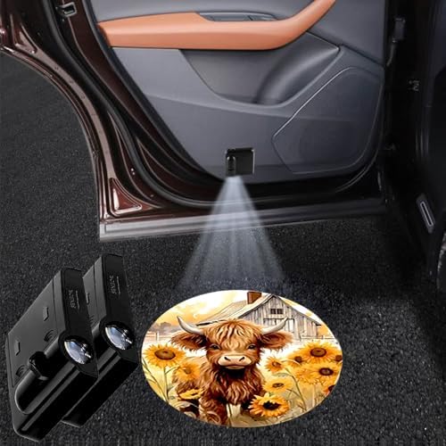 2PCS Sunflower Cow Cars Door Logo Projector LED Shadow Light Welcome Lamp