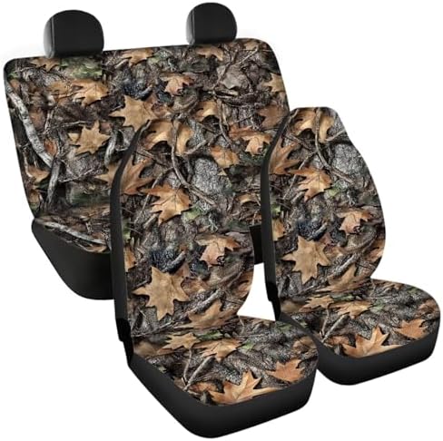 Abstract Forest Camo Print Car Seat Covers 4Pcs Front & Rear Breathable Seat Covers Universal Fits for Truck, Sedan, SUV Auto Interior Protector Car Accessories