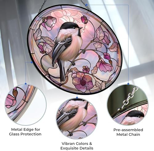Easter Chickadee Suncatcher Stained Glass Window Hangings for Women Mom Red Birds Sun Catchers Colorful Ornament Bird Lovers Gift Gifts for Women Mom Wife - Image 3