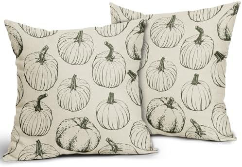 Olive Green Pumpkin Fall Pillow Covers 24x24 Set of 2 Autumn Themed Thanksgiving Harvest Print Decorative Throw Pillows Outdoor Farmhouse Pillowcases Cushion Case Seasonal Decor for Couch Sofa Bed - Image 2