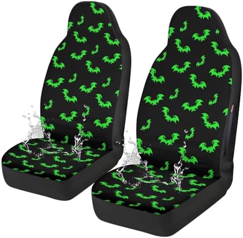 Bulopur Halloween Front Car Seat Covers Waterproof Breathable Bat Print Vehicle Seat Covers Auto Cushions Airbag Compatible for Cars SUV Truck Van