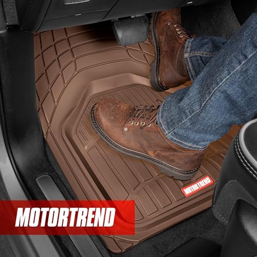 Motor Trend 943-BW FlexTough Defender Car Floor Mats -Next Generation Deep Dish Heavy Duty Contour Liners for Car SUV Truck & Van-All Weather Protection, Trim to Fit Most Vehicles (Brown)