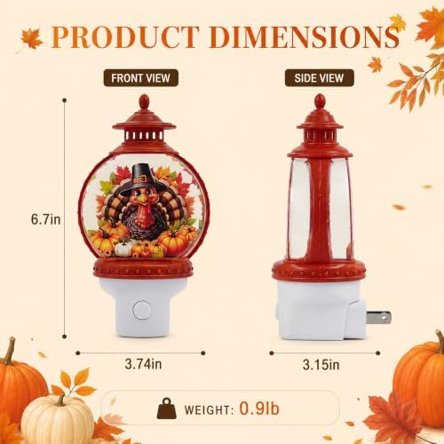 Thanksgiving Turkey Water Globe Night Light, Plug-in Fall Decor - Image 4