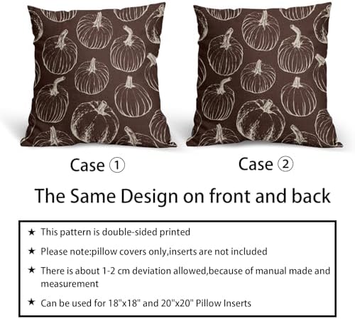 Fall Pumpkin Pillow Covers 16x16 Set of 2 Dark Brown Autumn Thanksgiving Harvest Print Decorative Throw Pillows Seasonal Themed Outdoor Pillowcase Farmhouse Cushion Case Decor for Home Sofa Couch Bed - Image 6