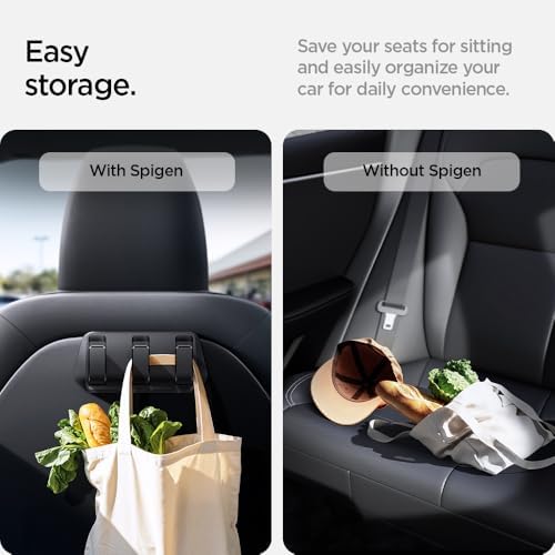 Spigen Car Seat Hook for Legacy Model 3 2017-2023 & Legacy Model Y 2020-2024 (NOT Compatible with New Model Y Juniper 2026/25 and Model 3 Highland 2026/25/24) - 2 Pack