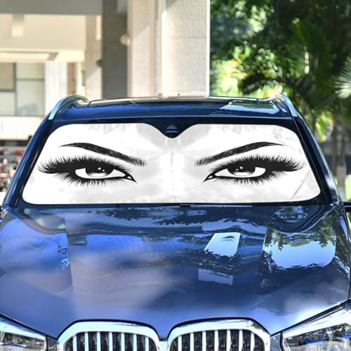 Woman Eyes Eyelash Car Windshield Sun Shade Foldable UV Ray Sun Visor Protector Sunshade to Keep Your Vehicle Cool (55" x 27.6")
