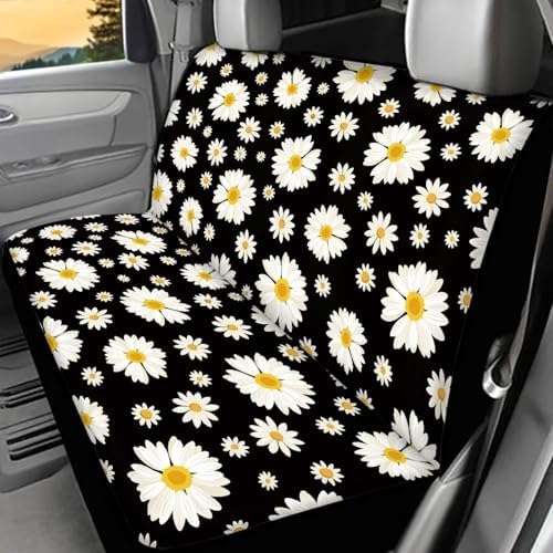 Car Rear Seats Covers for Womens,Washable Bucket Seat Cushion Protector Backseats Covers Fit Most Cars,Sedan,SUV,Van White Daisy