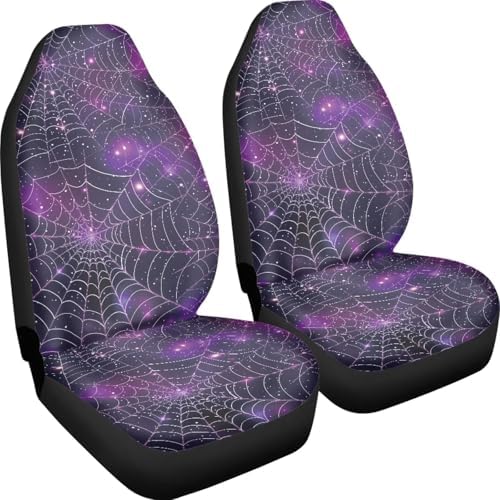 Halloween Galaxy Spider Web Car Seat Cover for Women 2Pcs Halloween Car Accessory Decoration Non Slip Easy to Install Vehicle Seat Covers for Front Seats