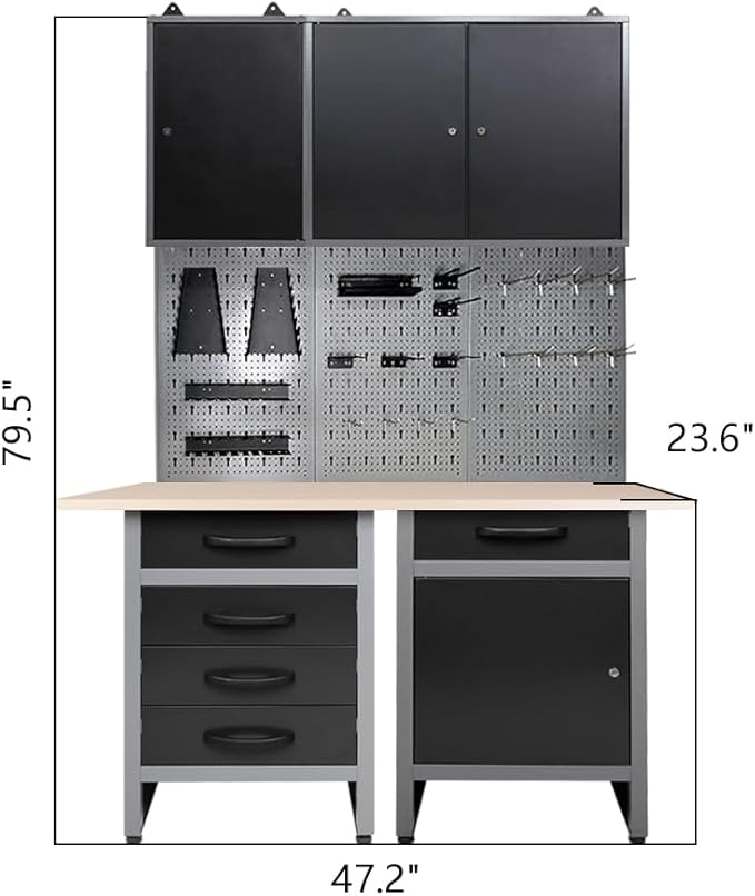 JZD Steel Workbench Garage Storage Cabinet Set - Image 2