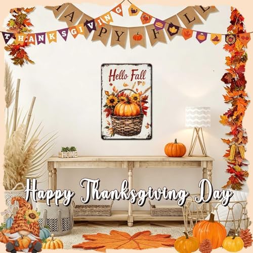 Fall Sign Thanksgiving Day Pumpkin Retro Tin Sign Hello Fall 8x12Inch - Image 5