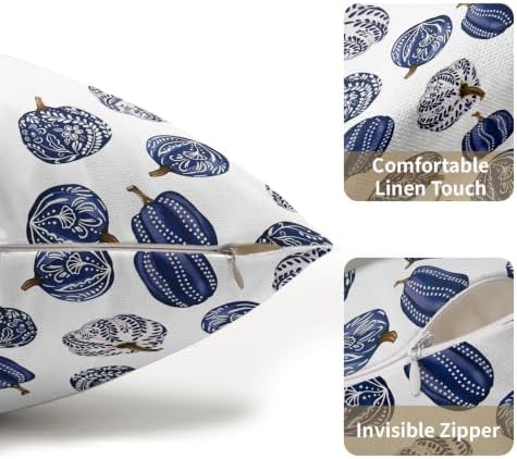 Fall Chinoiserie Pumpkin Throw Pillow Covers 12x20 Set of 2 Autumn Blue White Porcelain Thanksgiving Pillow Covers Autumn Pillowcase for Kitchen Sofa Cushion Outdoor Bedroom Decoration - Image 5