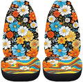70S 80S Vintage Groovy Flower Car Seat Cover for Women,Abstract Hippie Flower Rainbow Swirl Wavy Automotive Seat Covers Only Front,Hippie Car Accessory Universal Fit Most Vehicle,Non Slip