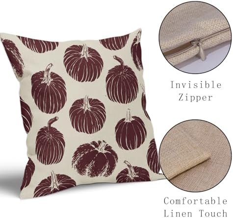 Burgundy Red Pumpkin Fall Pillow Covers 24x24 Set of 2 Autumn Harvest Print Thanksgiving Decorative Throw Pillows Outdoor Farmhouse Cushion Case Seasonal Decor for Couch Sofa Bed - Image 4