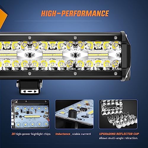 Nilight 20 Inch 420W Triple Row Flood Spot Combo 42000LM Light Bar Driving Boat Led Off Road Lights with Front License Plate Frame Bracket and Switch Wiring Harness Kit
