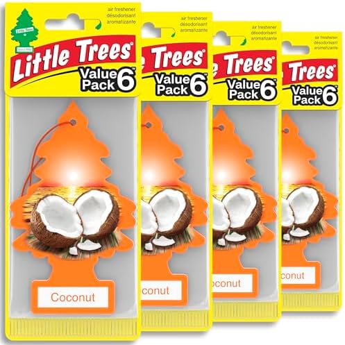 LITTLE TREES Car Air Freshener, 4 Count (Pack of 6), Coconut