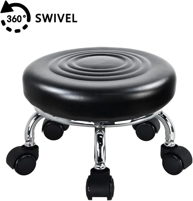 Modern Roller Seat PU Leather Low Round Rolling Stool 360 Swivel Small Stool - Image 4