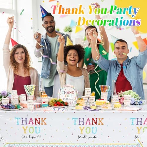 Funnymoom 452 Pcs Thank You Party Decorations for 50, We Appreciate You Paper Plates Napkins Cups Tablecloth Cutlery Straws for Employee Staff Housekeeping Week Pastor Appreciation Party Supplies - Image 4