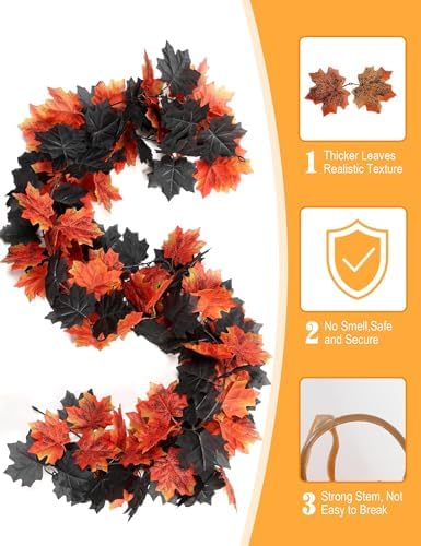 Joyhalo 5 Pack Fall Garland Black Leaves Garland for Autumn Halloween Decor - Image 4