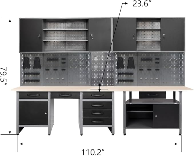 JZD Metal Storage Organization System, Wall Mount Tool Cabinets, Wood Tabletop - Image 2