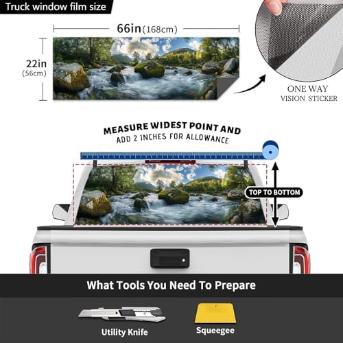 Beautiful River Pickup Truck Decals Rear Window, Natural Stream Stones Moss Abstract Forest Automotive Decals and Graphics Rear Window Decals for Trucks, Car Window Decal Sticker 66 x 22 inch