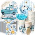 Sliner 180 Pcs Thanksgiving Disposable Dinnerware Set, Blue Car Pumpkin by Sliner