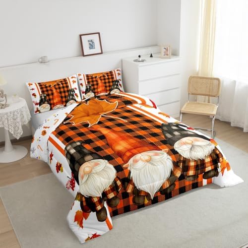Erosebridal Fall Gnome Bedding Set Orange Black Lattice Comforter Set King - Image 4