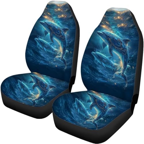 Dolphins Undersea Print Car Seat Covers 4Pcs Front & Rear Breathable Seat Covers Universal Fits for Truck, Sedan, SUV Auto Interior Protector Car Accessories