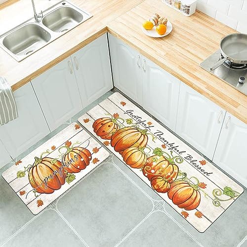 U'Artlines 2Piece Anti Fatigue Fall Kitchen Mats Rug Runner Set Orange - Image 6