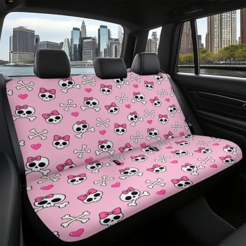 Bow Skull Cars Backseat Covers,Seat Cushion for Rear Seat Non-Slip Car Seat Covers,Auto Car Vehicle Long Rear Bench Seat Cover Protective Cushion Mat