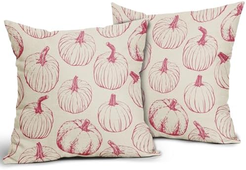 Dark Pink Pumpkin Fall Pillow Covers 22x22 Set of 2 Autumn Themed Thanksgiving Harvest Print Decorative Throw Pillows Outdoor Farmhouse Pillowcases Cushion Case Seasonal Decor for Couch Sofa Bed - Image 2