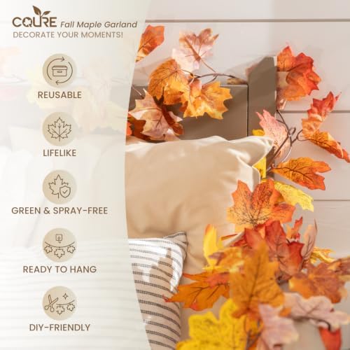 CQURE 10 Pack Fall Leaf Garland, Hanging Vines Garland Artificial Fall Maple LeavesThanksgiving Decor for Home Wedding Fireplace Party - Image 4