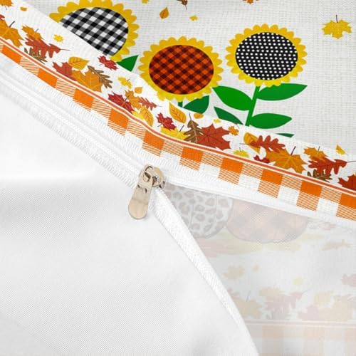 Happy Fall Kids Duvet Cover Set Twin Size,Pumpkin Sunflowers Maple Leaf Bedding Set,Girls Boys Adults Room/Cabin Decor,Geometric Grids Patch Comforter Cover,Rustic Bright Quilt Cover,1 Pillowcase - Image 6