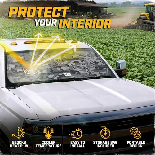 Windshield Sun Shade for Chevy Silverado 3500 2015-2019, Foldable Front Window Sunshade, UV Heat Blocker, Interior Protection Sun Shield, Keeps Truck Cab Cool, Heavy-Duty Truck Accessory - Gray Camo