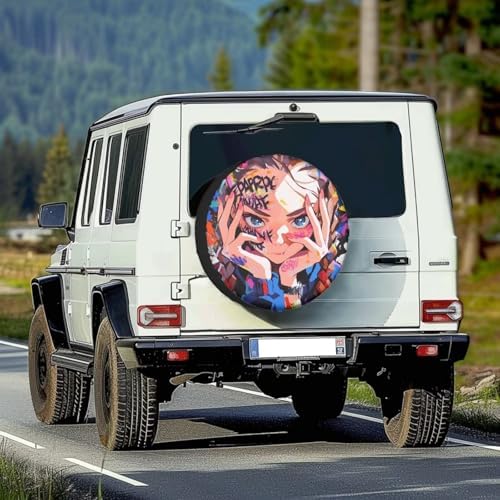 Anime Girl Spare Tire Cover, Wheel Protectors Tire Cover Universal for Trailer RV SUV Truck Camper Travel, Available in 5 Sizes from 14 to 18 Inches, 16" Fits Tire Diameter 29.6"-31.5"