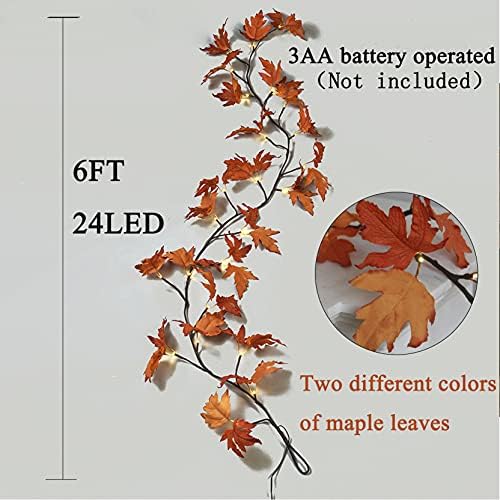 Hairui Lighted Maple Leaf Garland with Timer 6FT 24 Warm White LED, Fall Garland with Lights Battery Operated for Thanksgiving Harvest Christmas Wedding Decoration Indoor Outdoor - Image 5