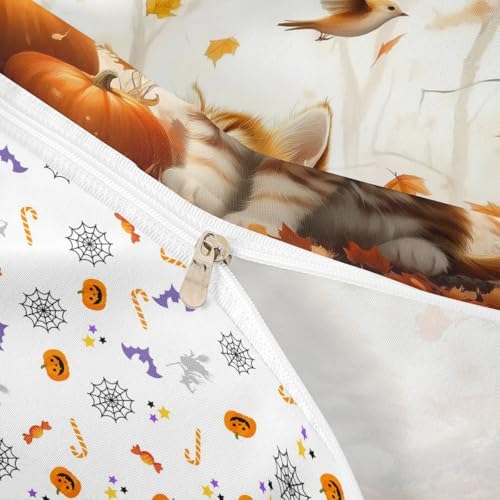 Erosebridal Kids Cat King Size Comforter Cover, Fall Harvest Bedding Set for Girls Boys Teens Room Decor, Autumn Fall Maple Leaf Duvet Cover Bird Rustic Farmhouse Bed Cover with 2 Pillow Cases - Image 6